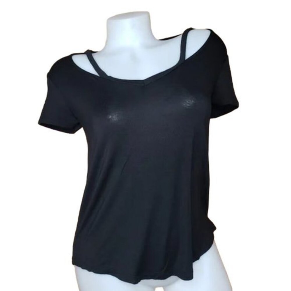 AEROPOSTALE COLD SHOULDER BLACK T SHIRT SIZE XS